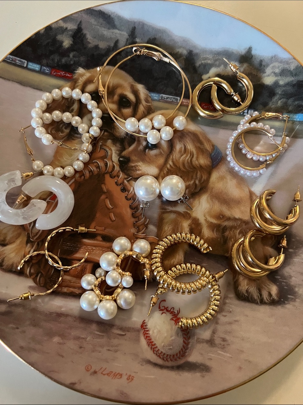 Gold Tone and White Pearl Earring Set — Women's Fashion Jewelry